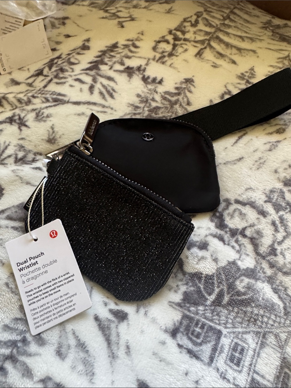 lululemon athletica Dual Pouch Wristlet in Black with Sparkle Front